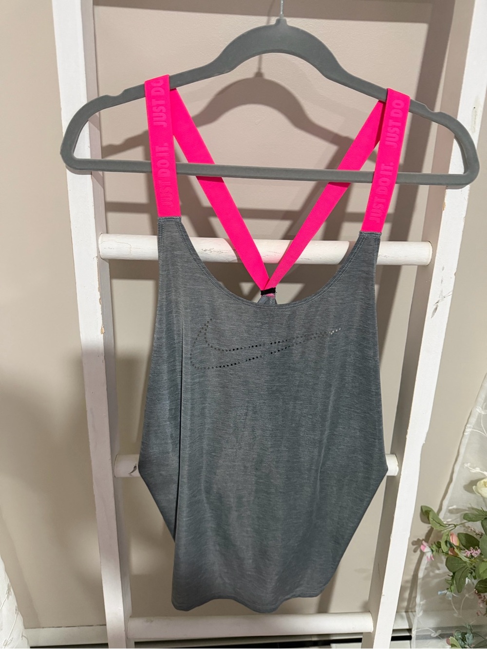 Nike Gray Tank with Pink Straps - Women's Athletic Scoop Neck - Picture 2 of 6